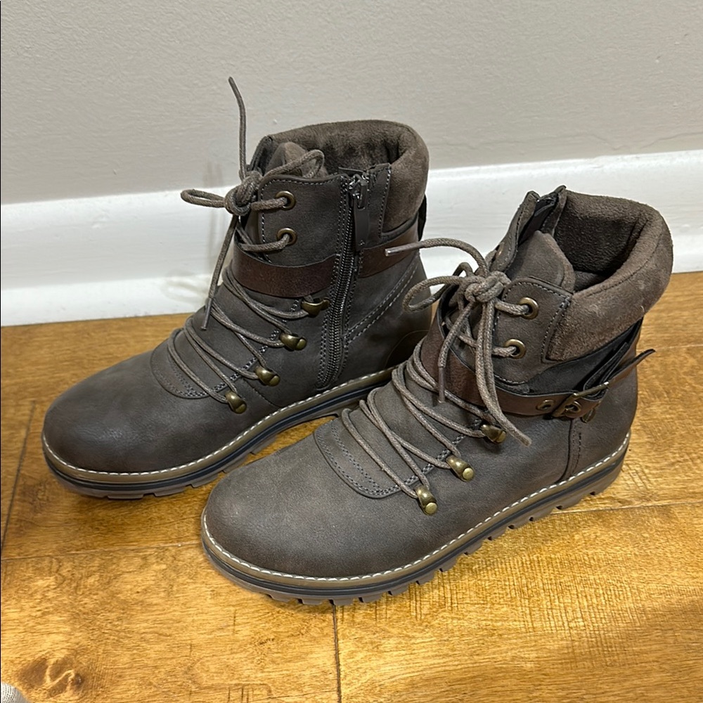 Brown Lace-Up Ankle Boots